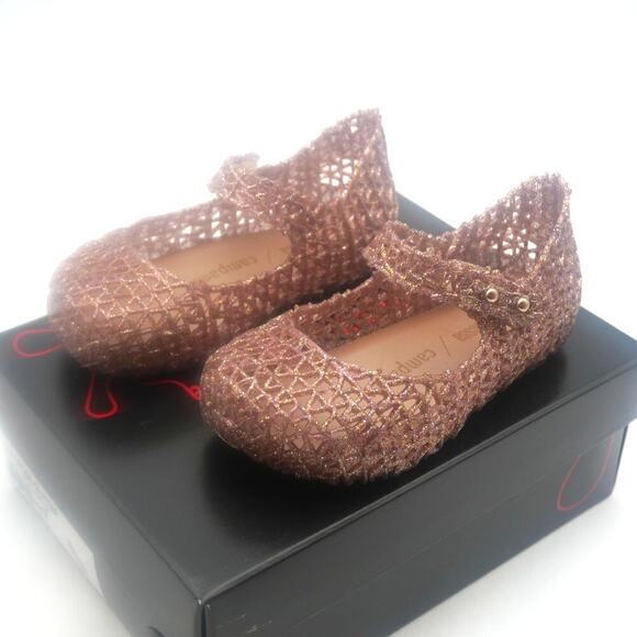NEW Mini Melissa Rose Glitter Campana Mary Jane Shoes Sandals Toddler Girls 7 - Picture 3 of 13